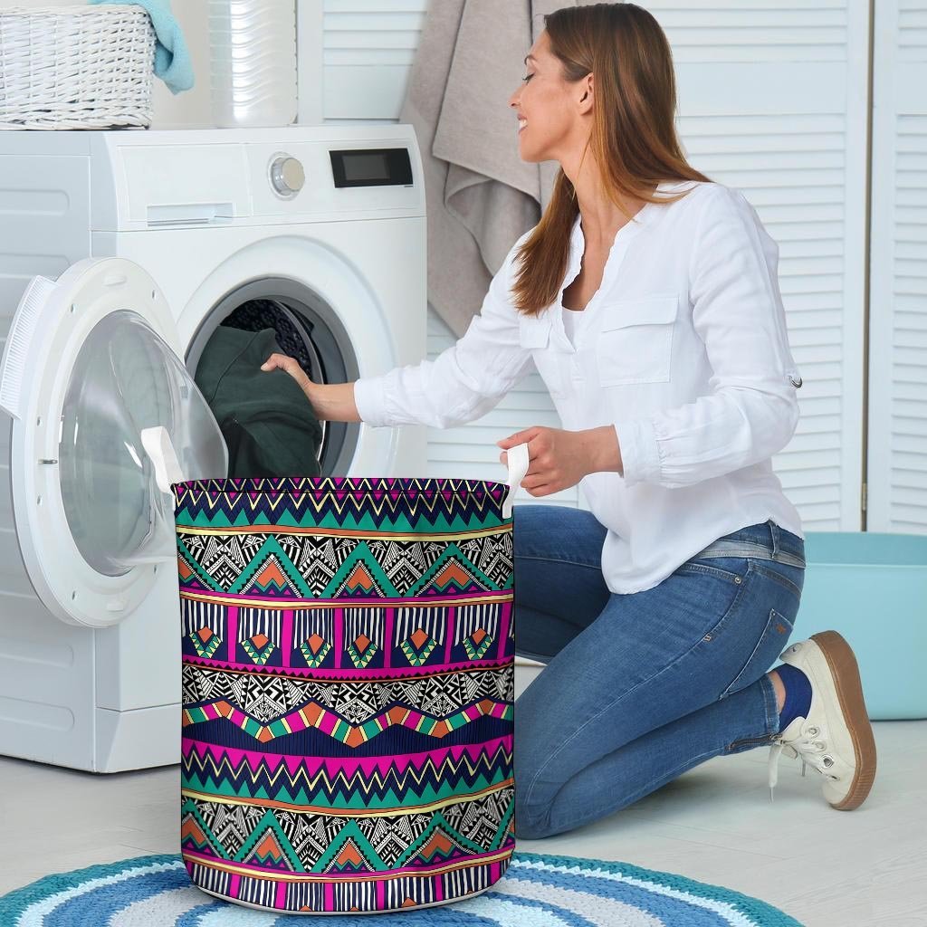 Multicolor Native Aztec Doodle Abstract Laundry Basket-grizzshop