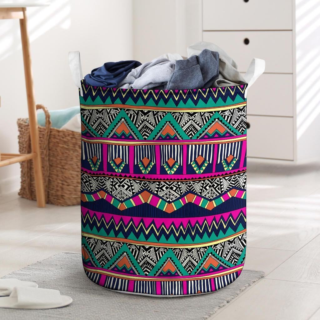 Multicolor Native Aztec Doodle Abstract Laundry Basket-grizzshop