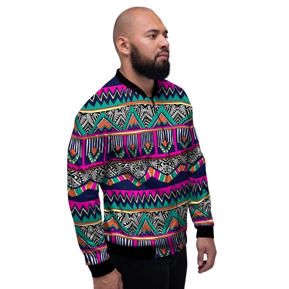 Multicolor Native Aztec Doodle Abstract Men's Bomber Jacket-grizzshop