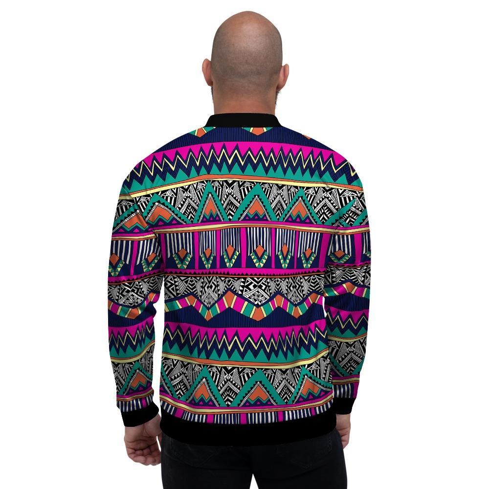 Multicolor Native Aztec Doodle Abstract Men's Bomber Jacket-grizzshop