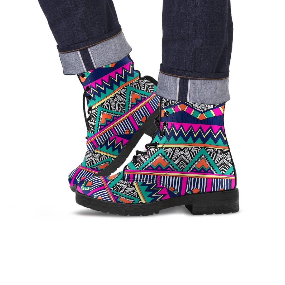 Multicolor Native Aztec Doodle Abstract Men's Boots-grizzshop