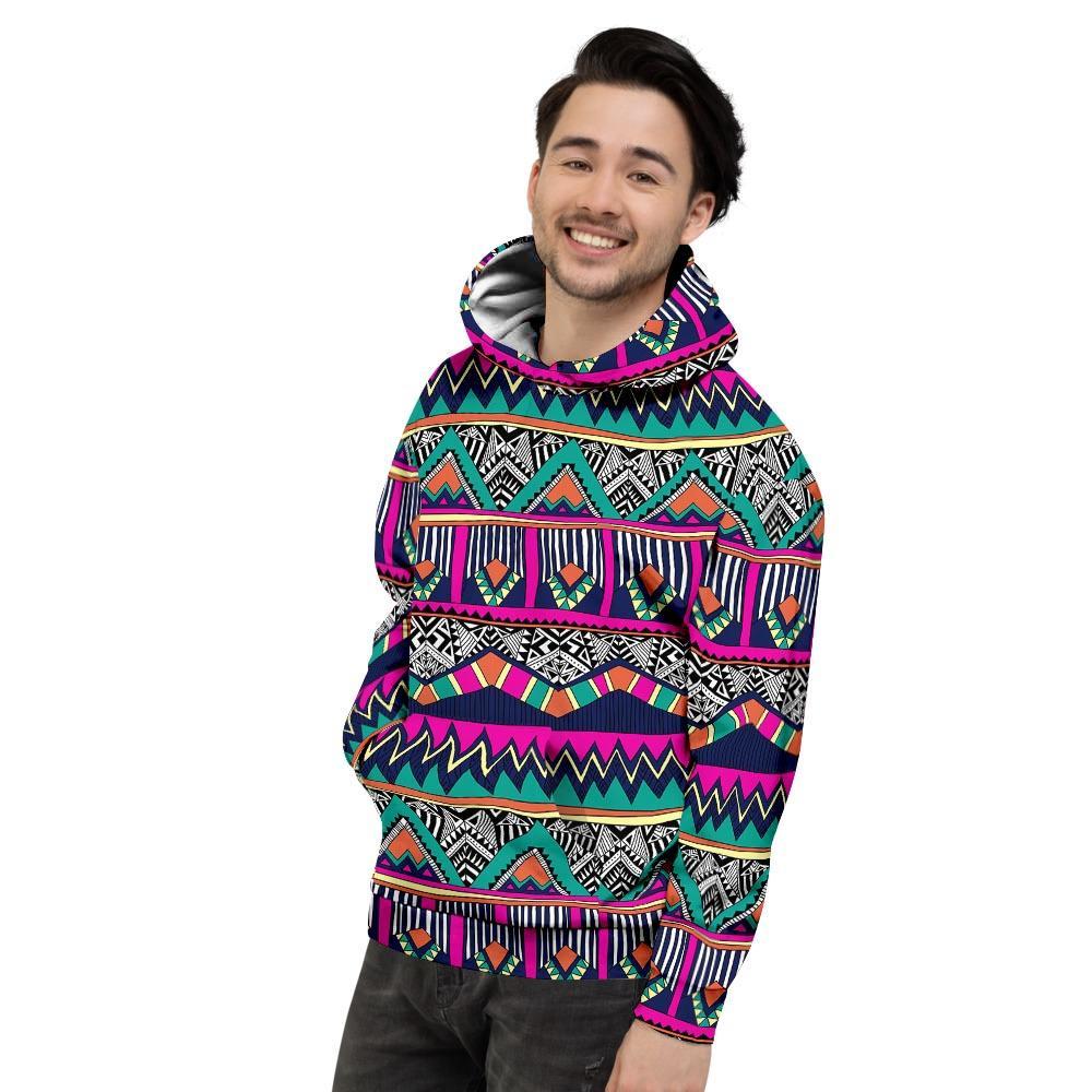 Multicolor Native Aztec Doodle Abstract Men's Hoodie-grizzshop