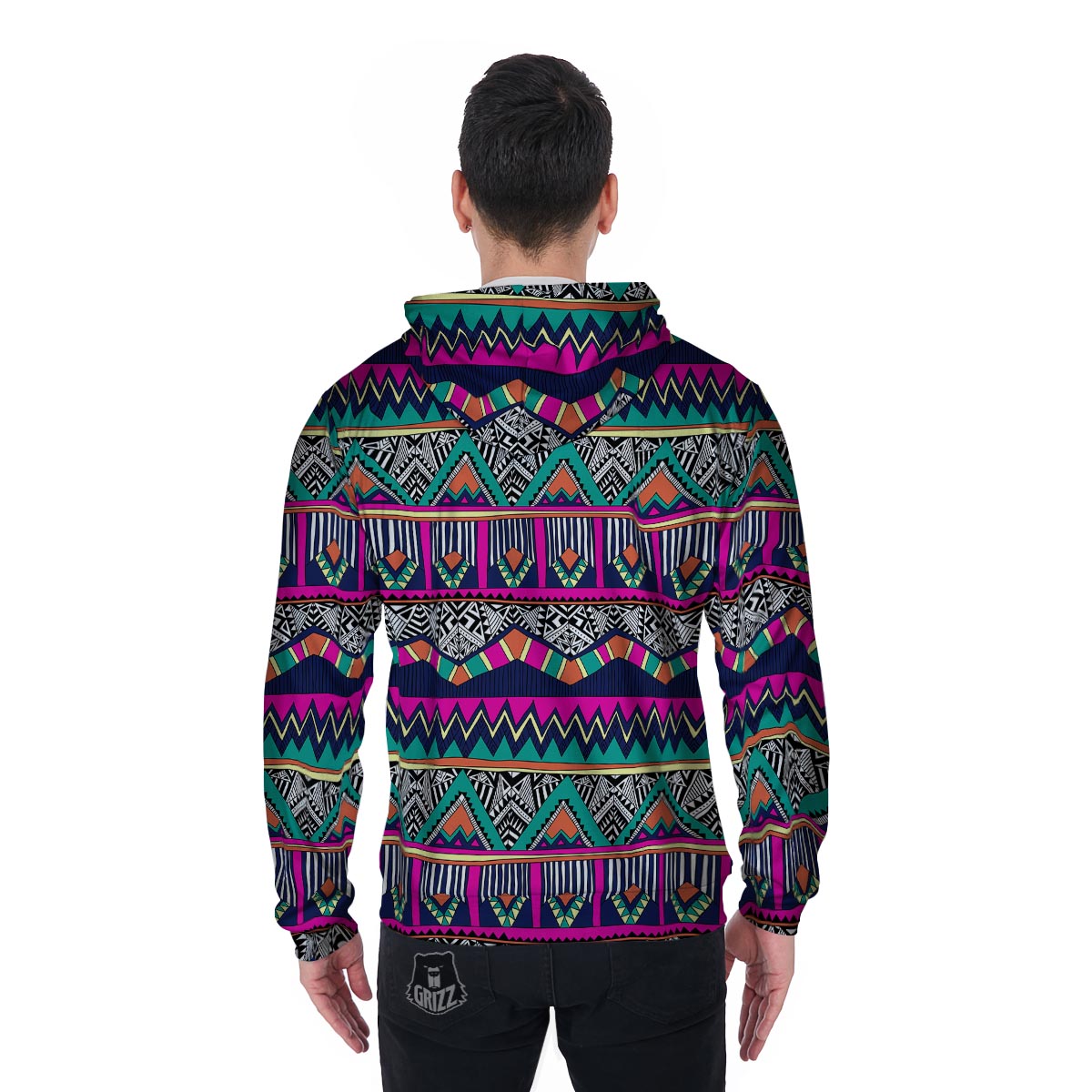 Multicolor Native Aztec Doodle Abstract Men's Zip Up Hoodie-grizzshop