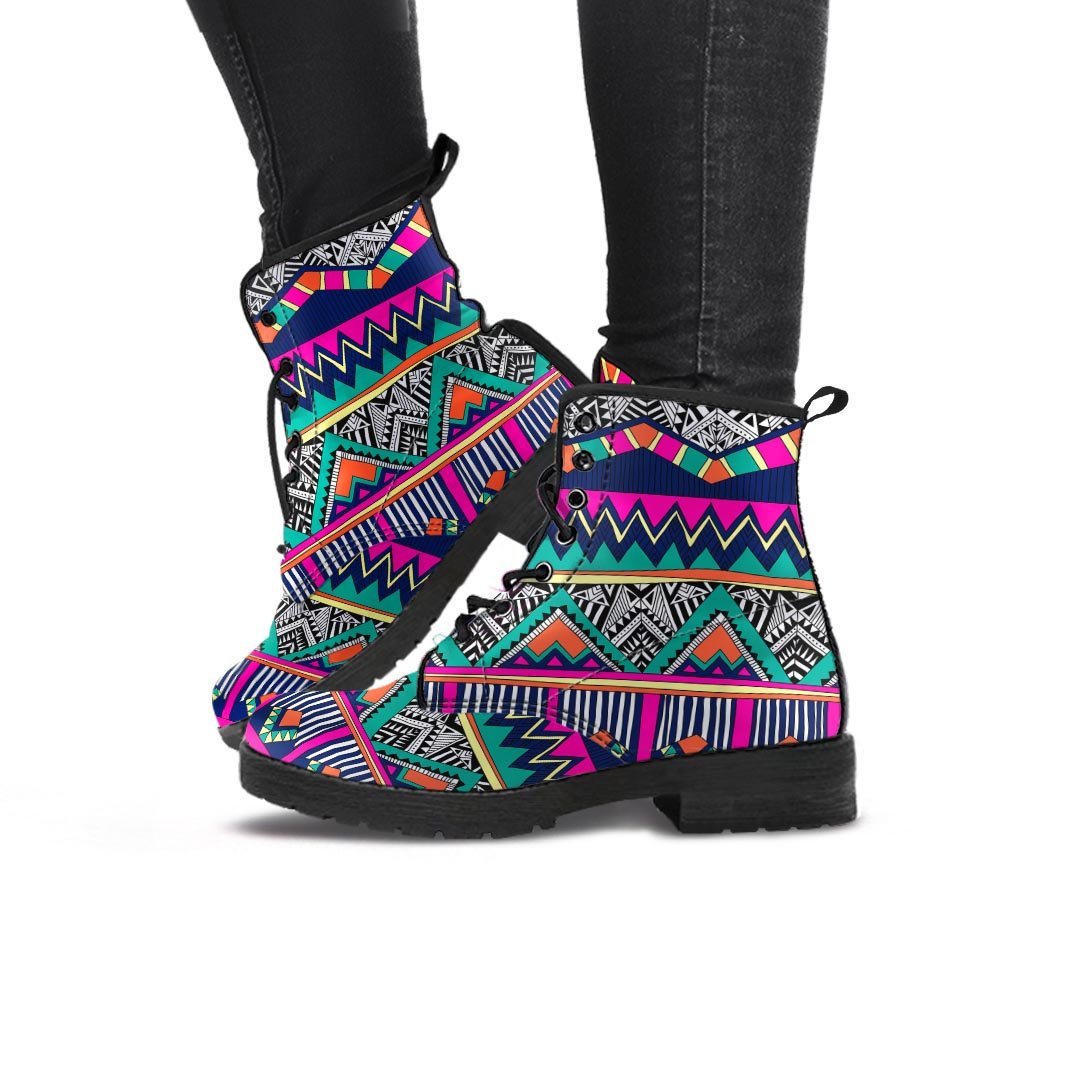 Multicolor Native Aztec Doodle Abstract Women's Boots-grizzshop