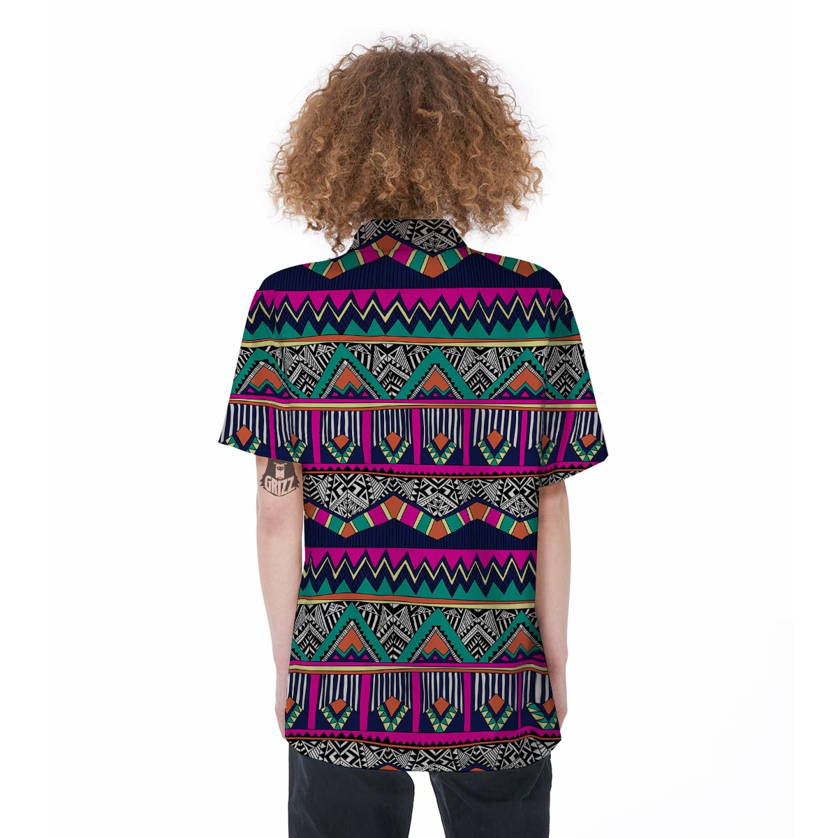 Multicolor Native Aztec Doodle Abstract Women's Short Sleeve Shirts-grizzshop