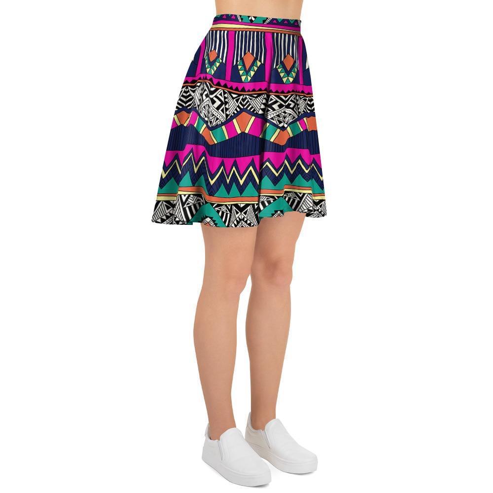 Multicolor Native Aztec Doodle Abstract Women's Skirt-grizzshop