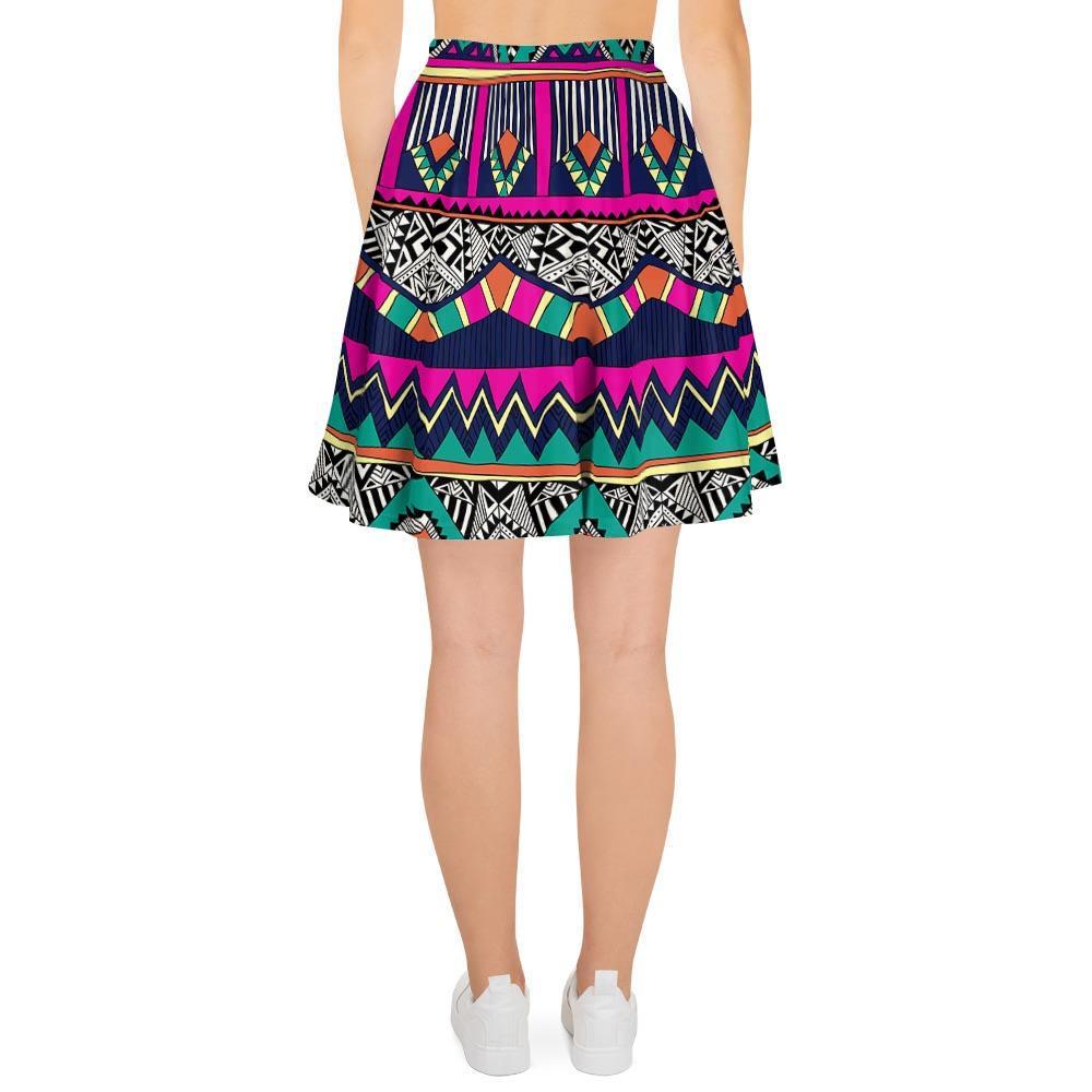 Multicolor Native Aztec Doodle Abstract Women's Skirt-grizzshop