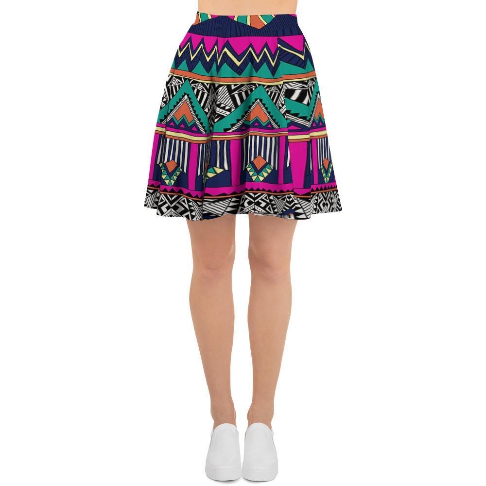 Multicolor Native Aztec Doodle Abstract Women's Skirt-grizzshop