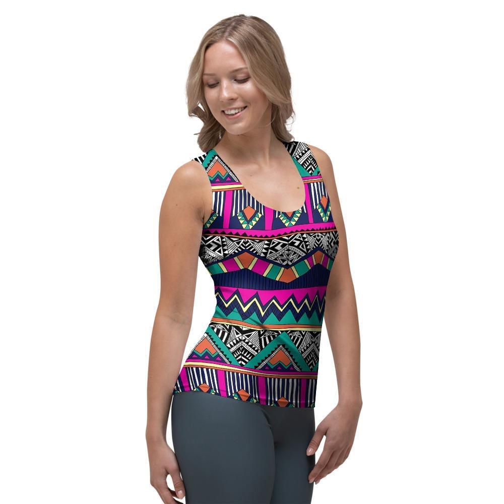 Multicolor Native Aztec Doodle Abstract Women's Tank Top-grizzshop