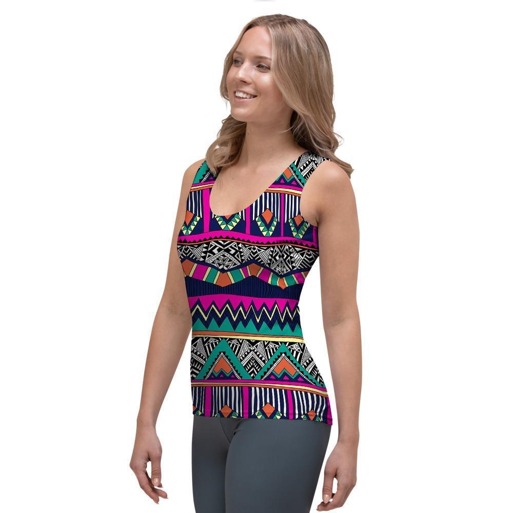Multicolor Native Aztec Doodle Abstract Women's Tank Top-grizzshop