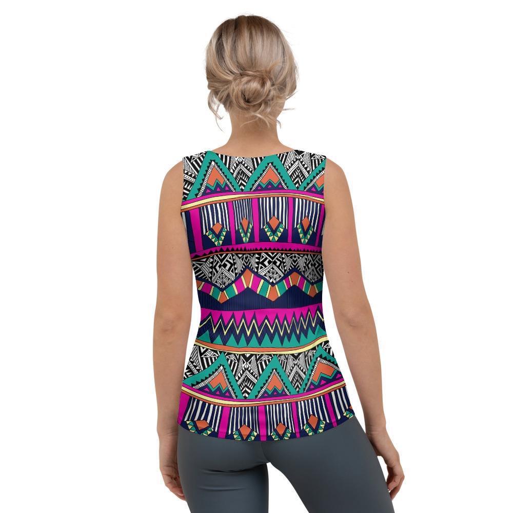 Multicolor Native Aztec Doodle Abstract Women's Tank Top-grizzshop