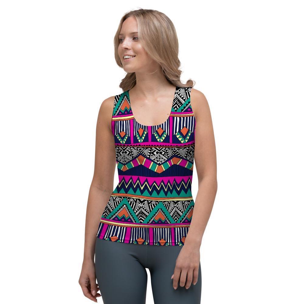 Multicolor Native Aztec Doodle Abstract Women's Tank Top-grizzshop