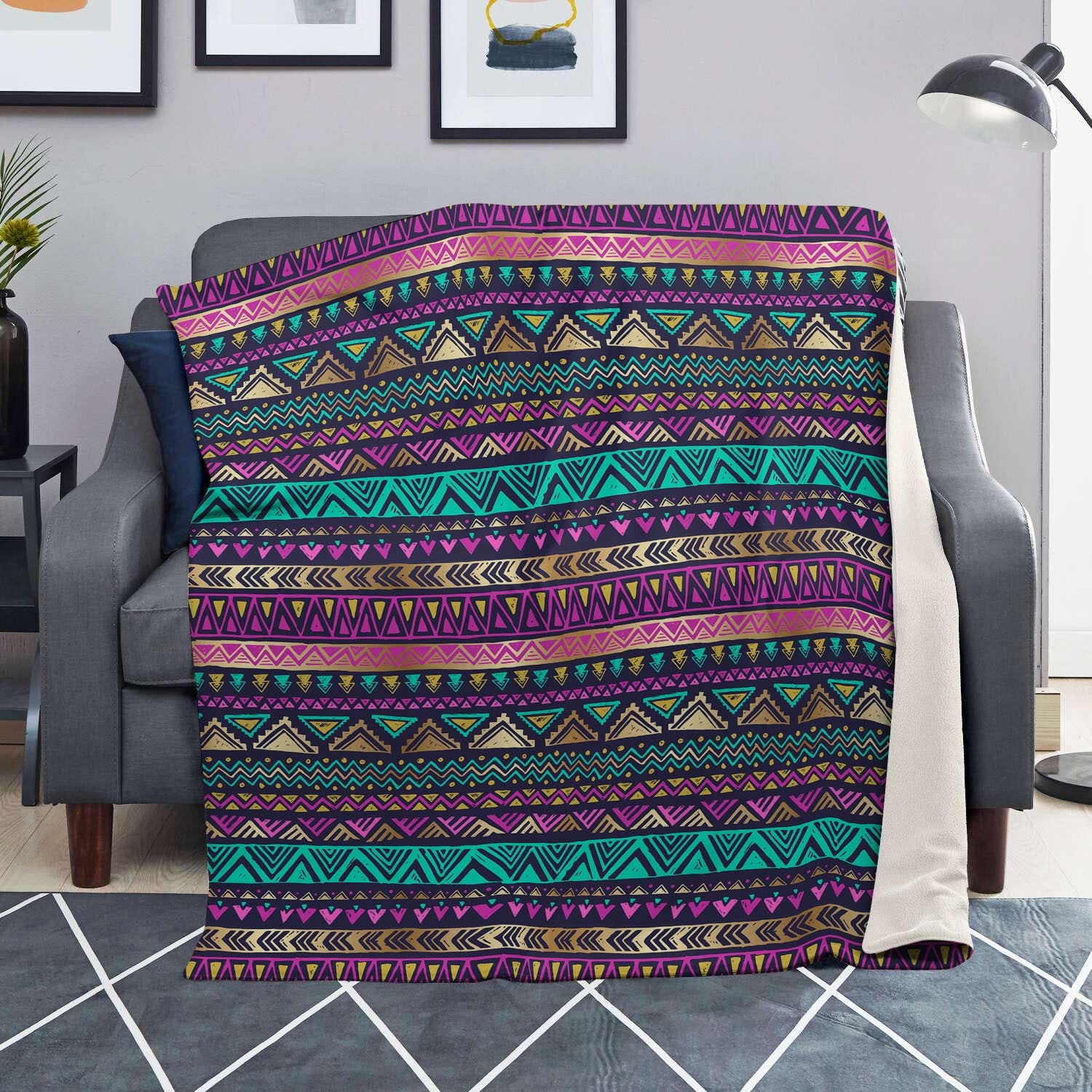 Multicolor Native Aztec Doodle Blanket-grizzshop