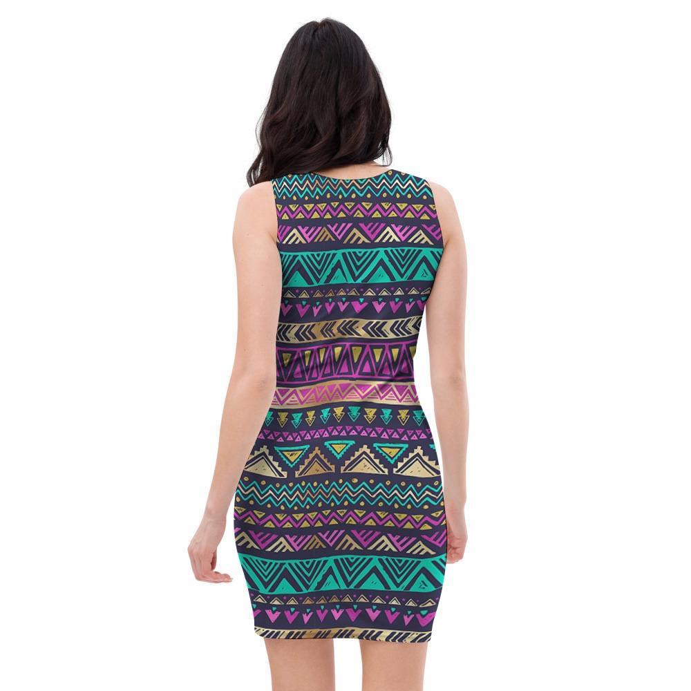 Multicolor Native Aztec Doodle Bodycon Dress-grizzshop