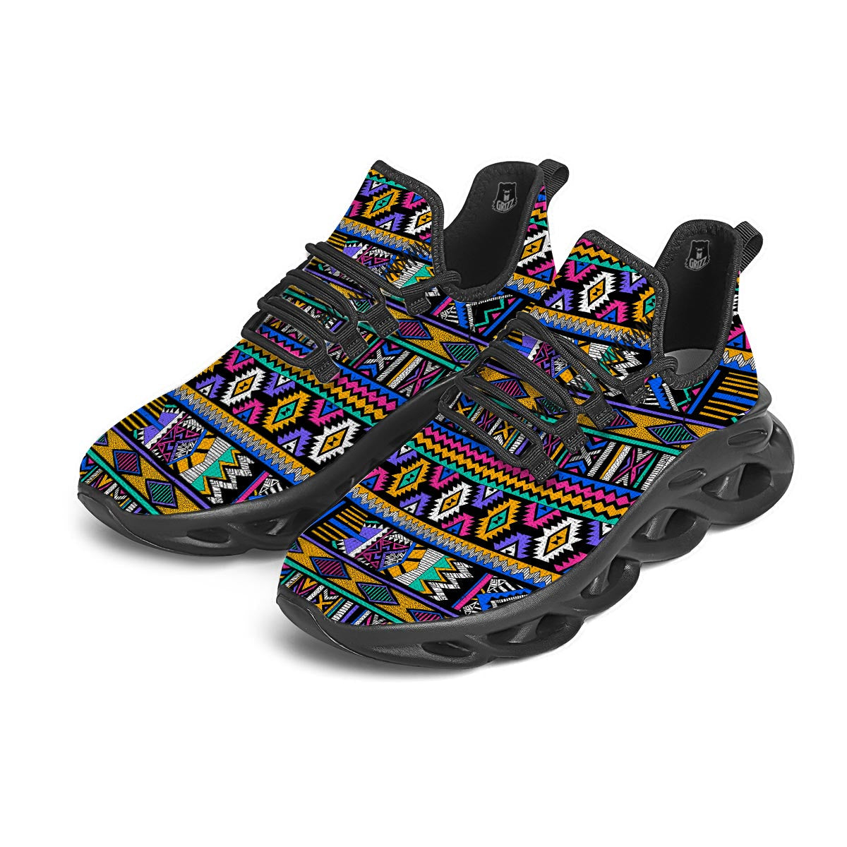 Multicolor Native Aztec Doodle Element Black Running Shoes-grizzshop