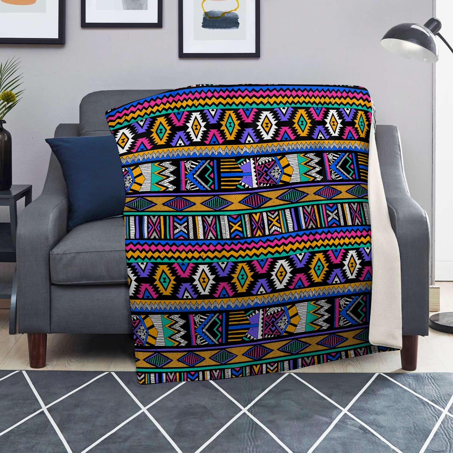 Multicolor Native Aztec Doodle Element Blanket-grizzshop