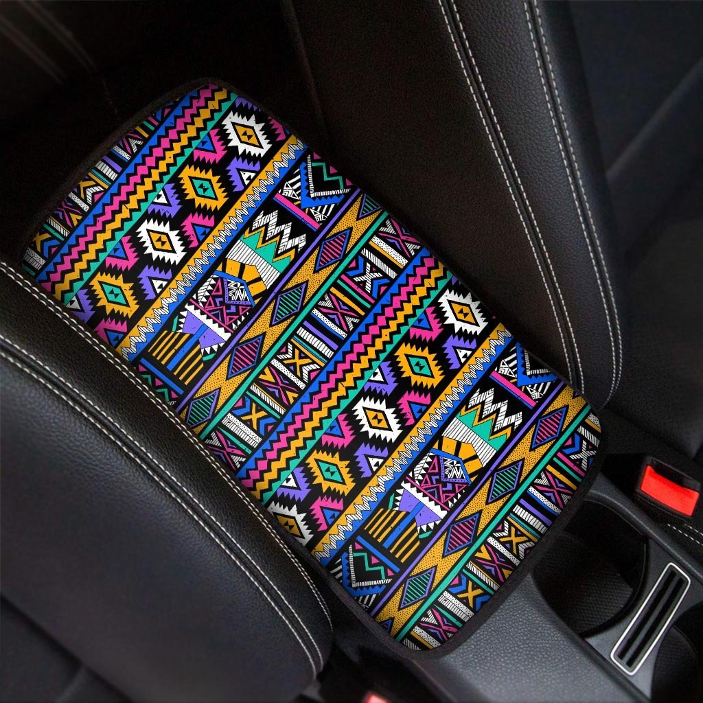 Multicolor Native Aztec Doodle Element Car Console Cover-grizzshop