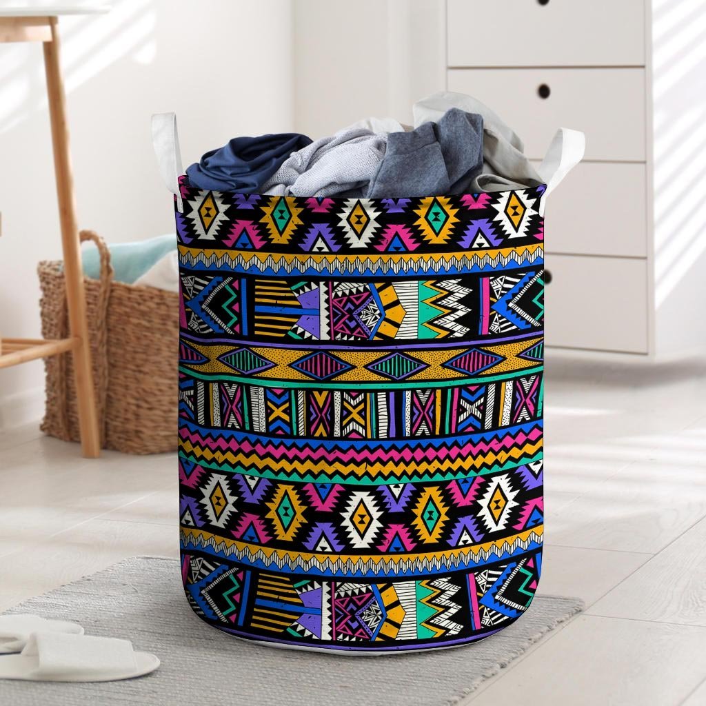 Multicolor Native Aztec Doodle Element Laundry Basket-grizzshop