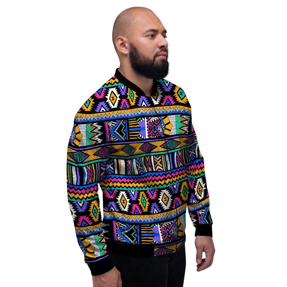 Multicolor Native Aztec Doodle Element Men's Bomber Jacket-grizzshop