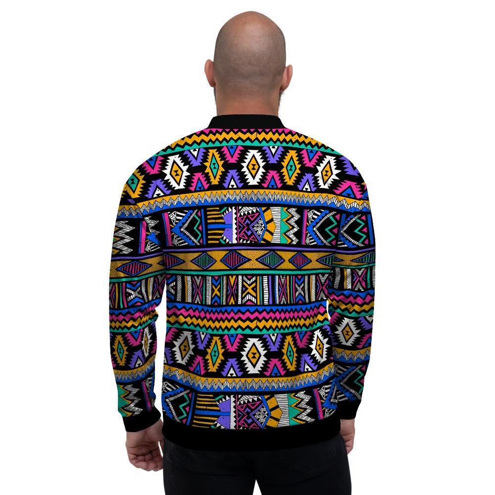 Multicolor Native Aztec Doodle Element Men's Bomber Jacket-grizzshop