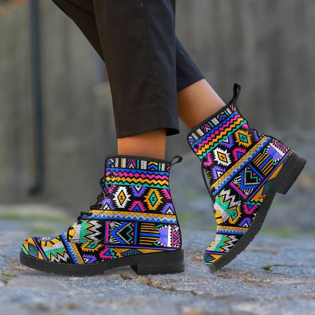 Multicolor Native Aztec Doodle Element Men's Boots-grizzshop
