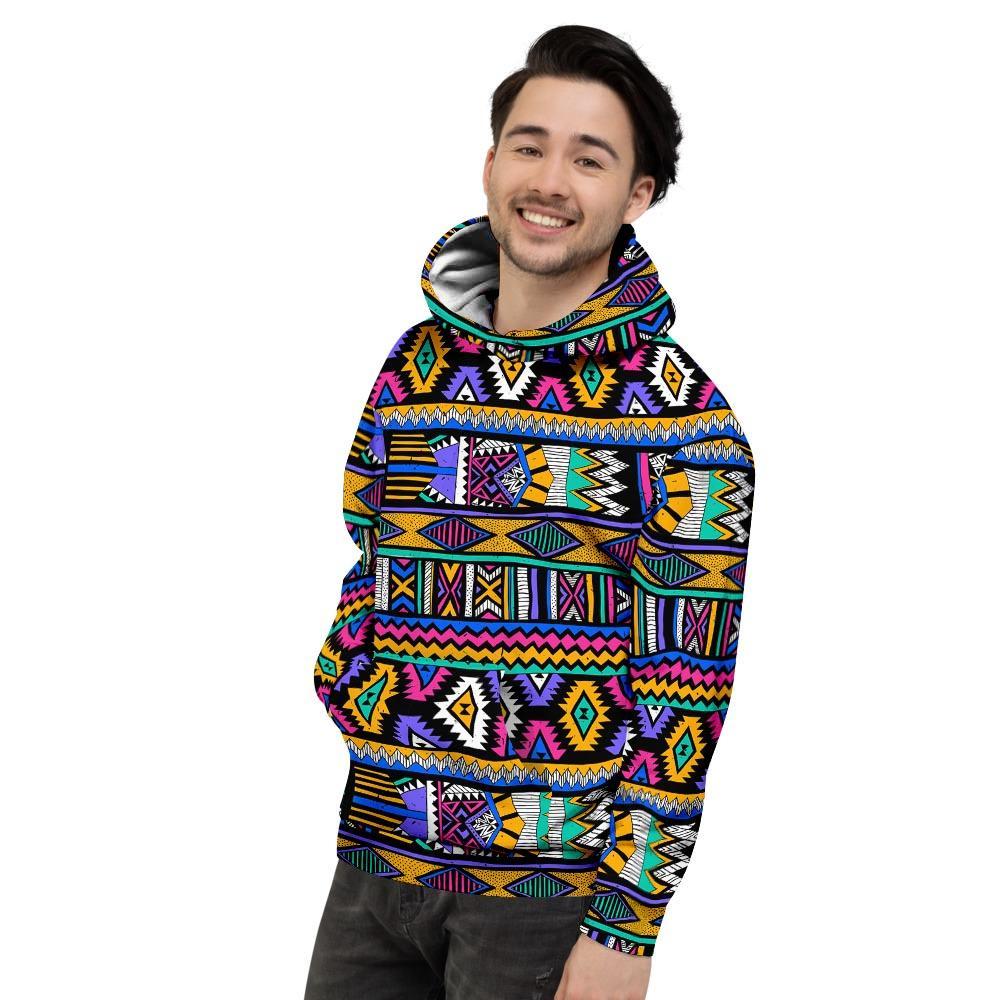 Multicolor Native Aztec Doodle Element Men's Hoodie-grizzshop