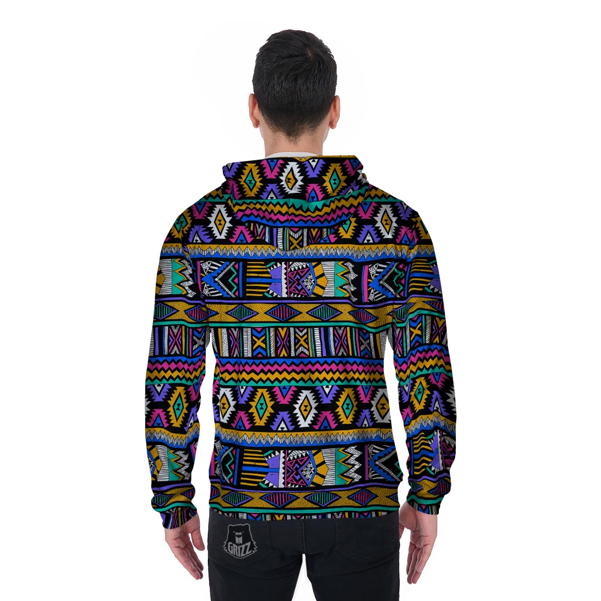 Multicolor Native Aztec Doodle Element Men's Zip Up Hoodie-grizzshop