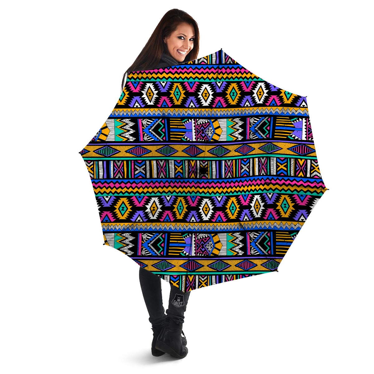 Multicolor Native Aztec Doodle Element Umbrella-grizzshop