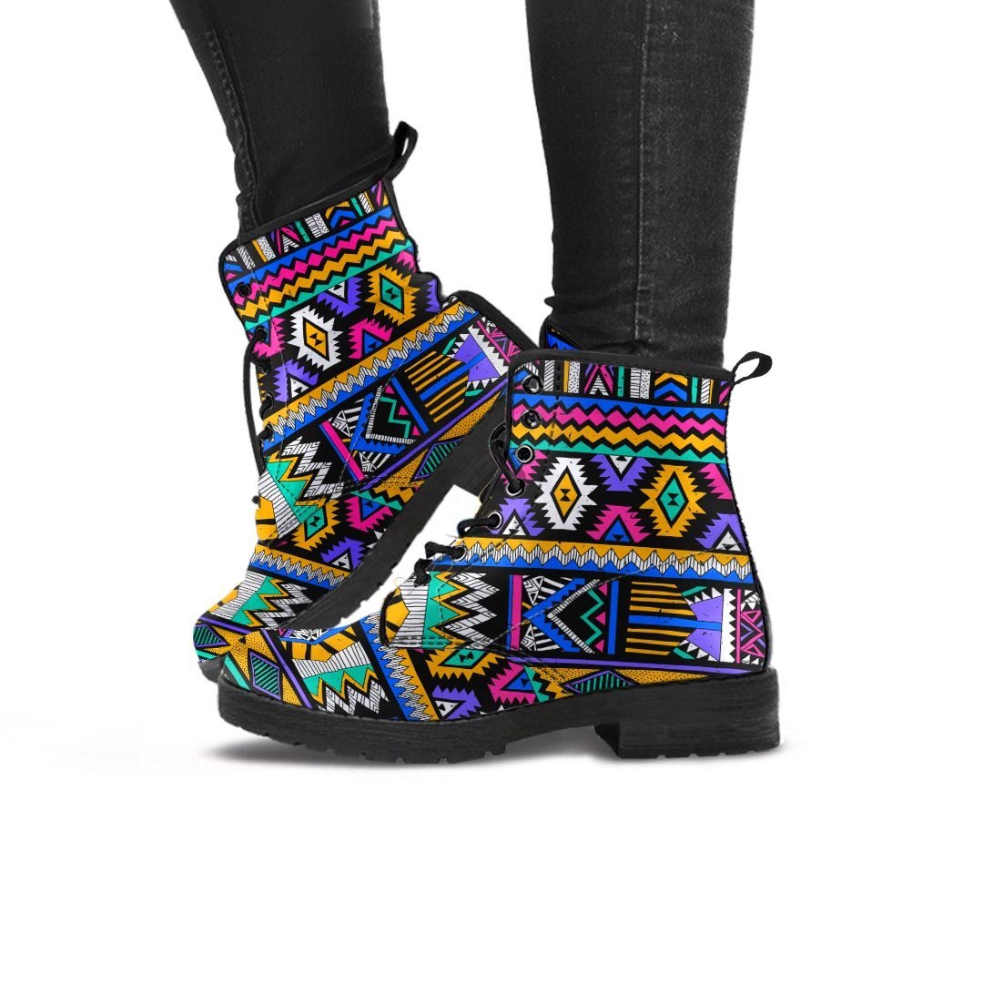 Multicolor Native Aztec Doodle Element Women's Boots-grizzshop