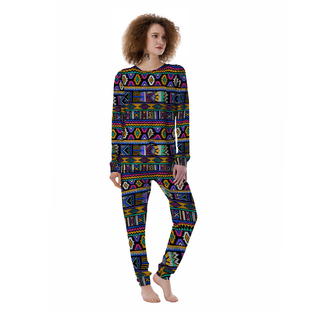 Multicolor Native Aztec Doodle Element Women's Pajamas-grizzshop