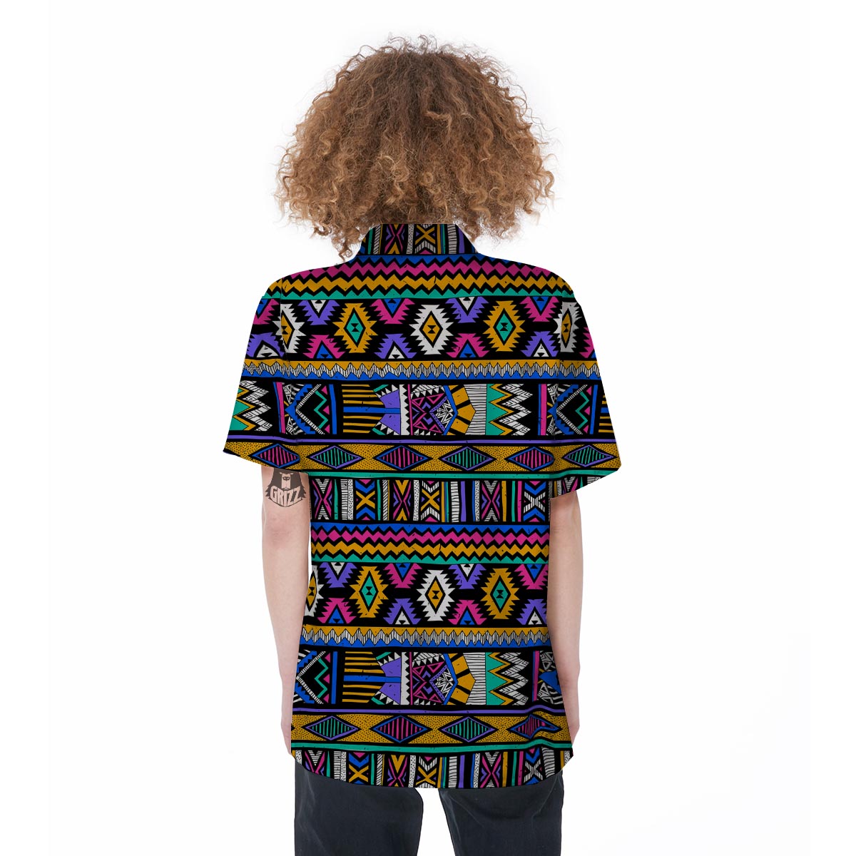 Multicolor Native Aztec Doodle Element Women's Short Sleeve Shirts-grizzshop