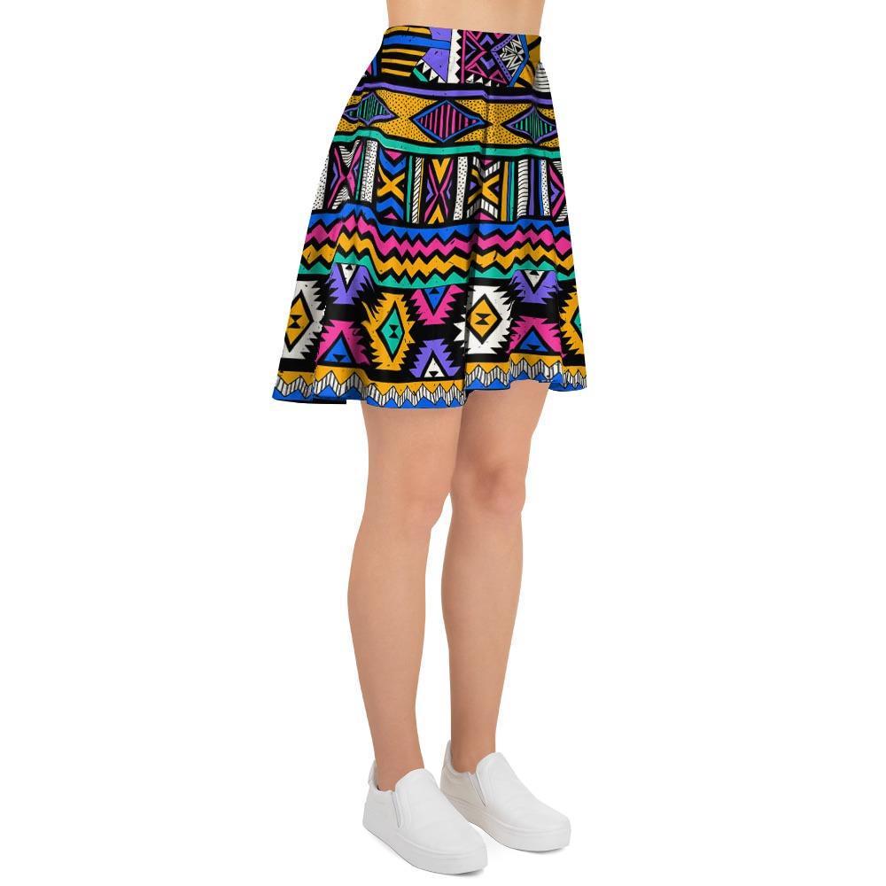 Multicolor Native Aztec Doodle Element Women's Skirt-grizzshop