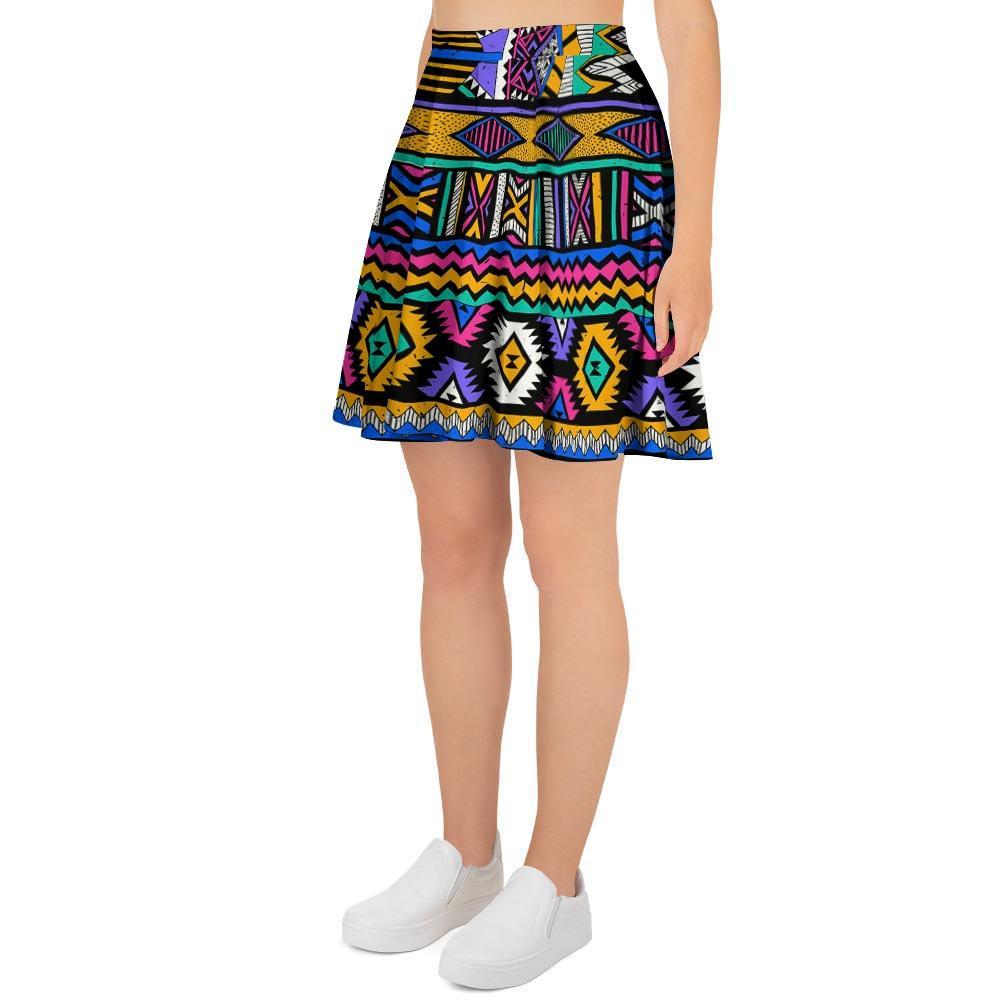 Multicolor Native Aztec Doodle Element Women's Skirt-grizzshop
