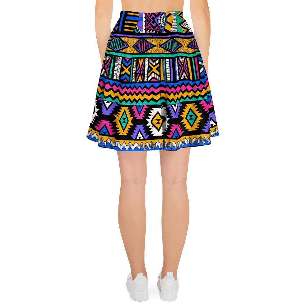 Multicolor Native Aztec Doodle Element Women's Skirt-grizzshop