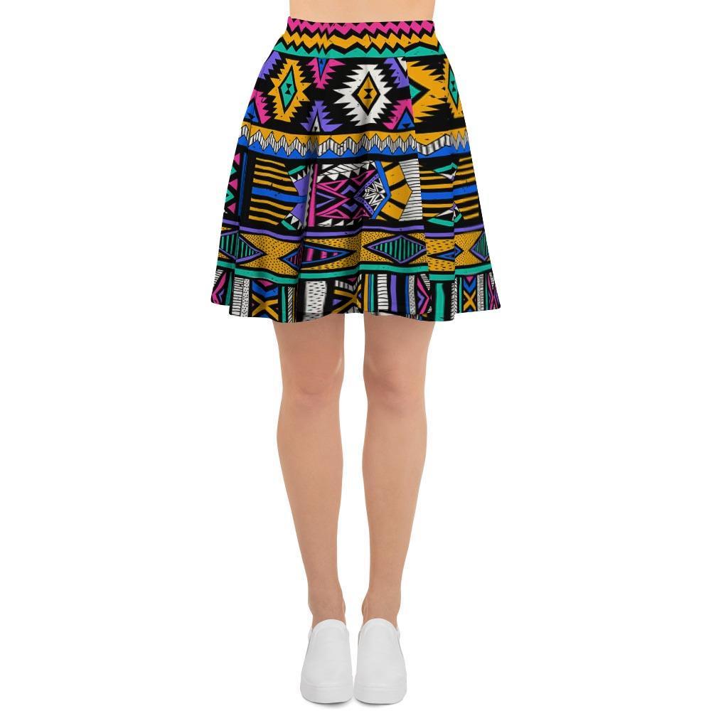 Multicolor Native Aztec Doodle Element Women's Skirt-grizzshop