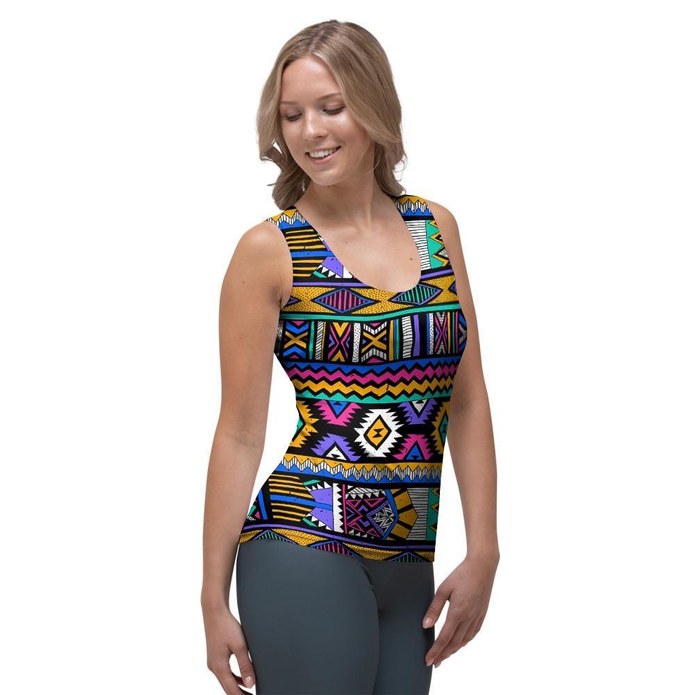 Multicolor Native Aztec Doodle Element Women's Tank Top-grizzshop
