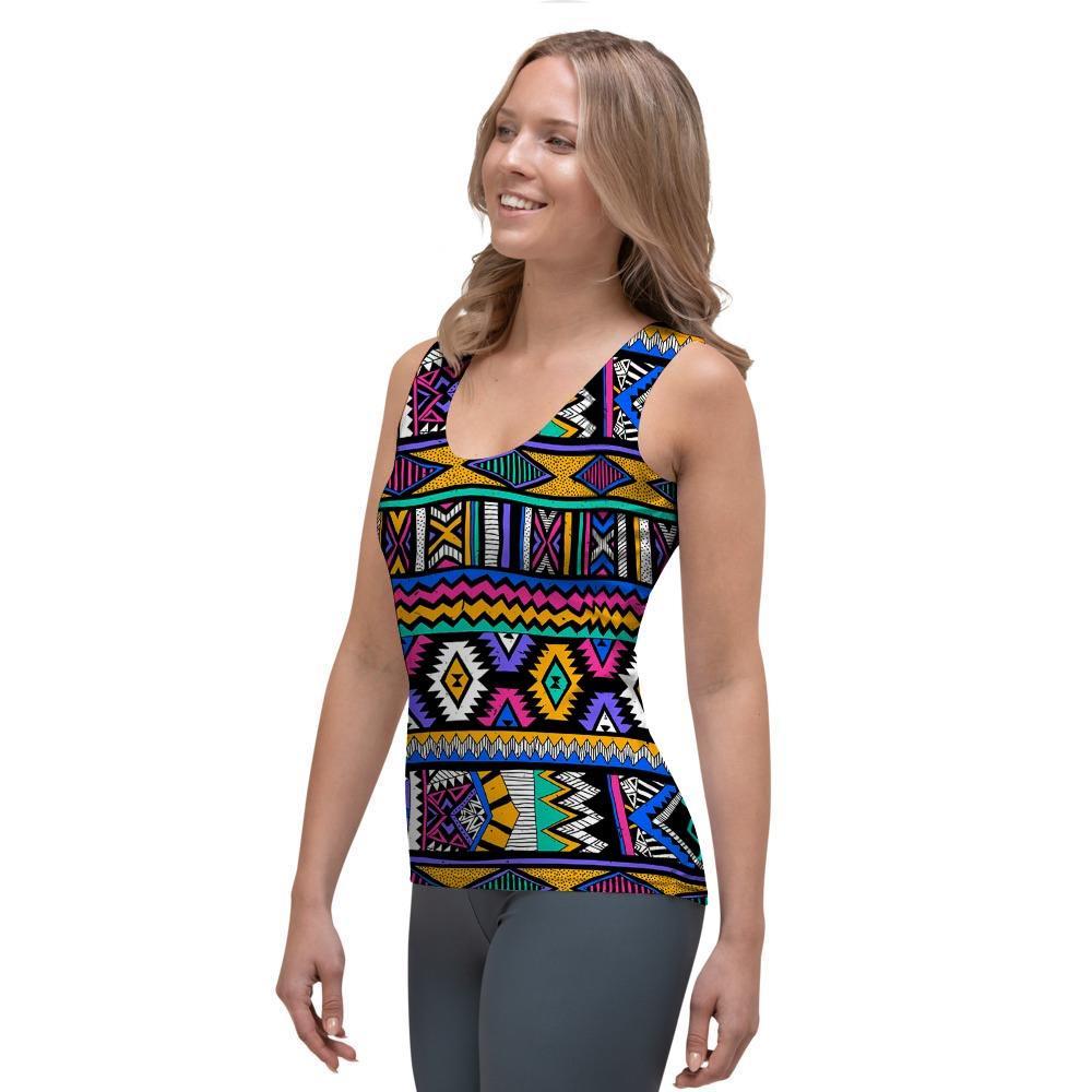 Multicolor Native Aztec Doodle Element Women's Tank Top-grizzshop