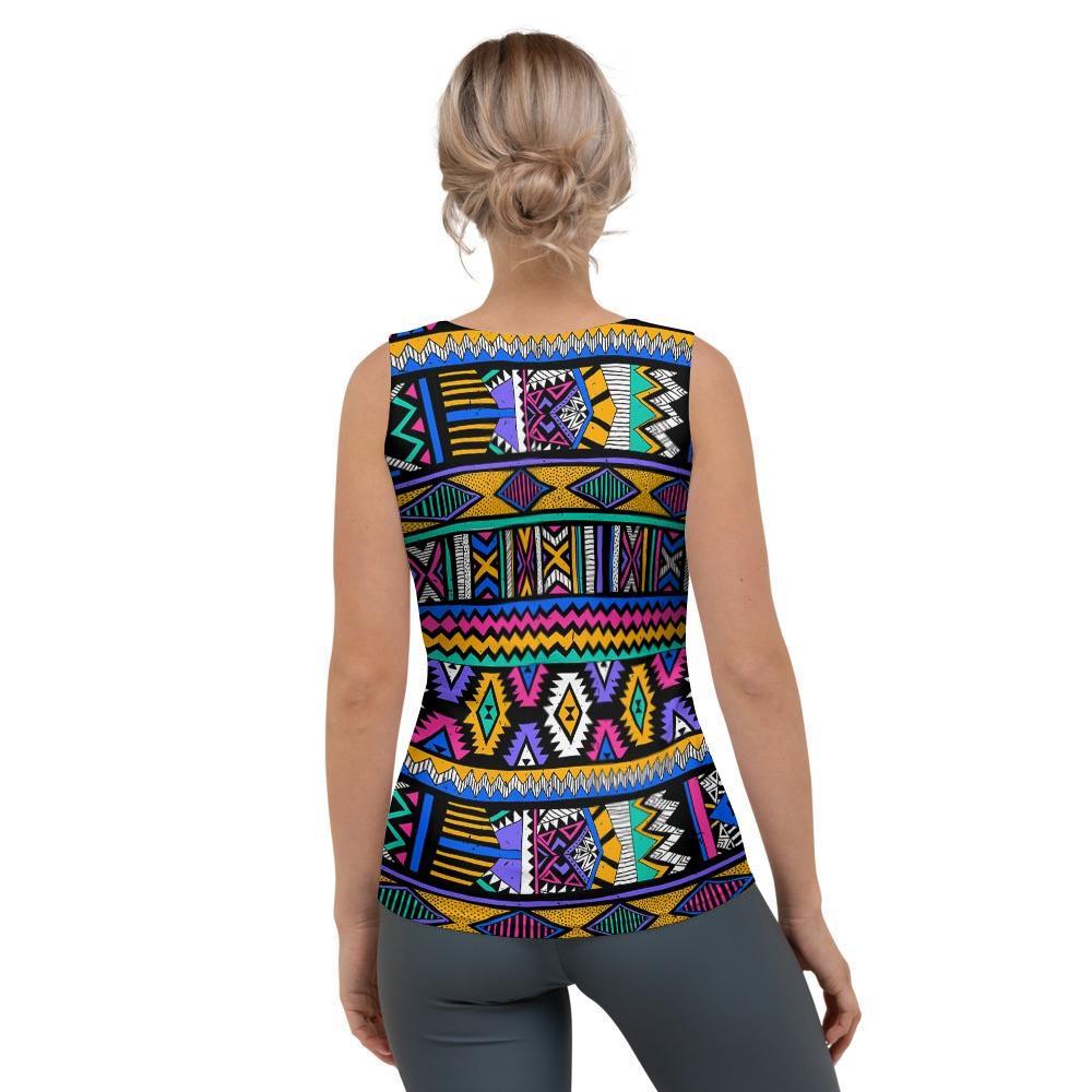 Multicolor Native Aztec Doodle Element Women's Tank Top-grizzshop