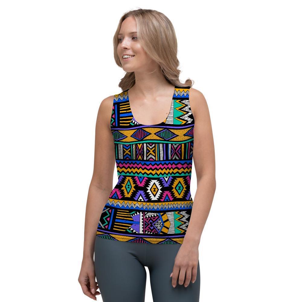 Multicolor Native Aztec Doodle Element Women's Tank Top-grizzshop