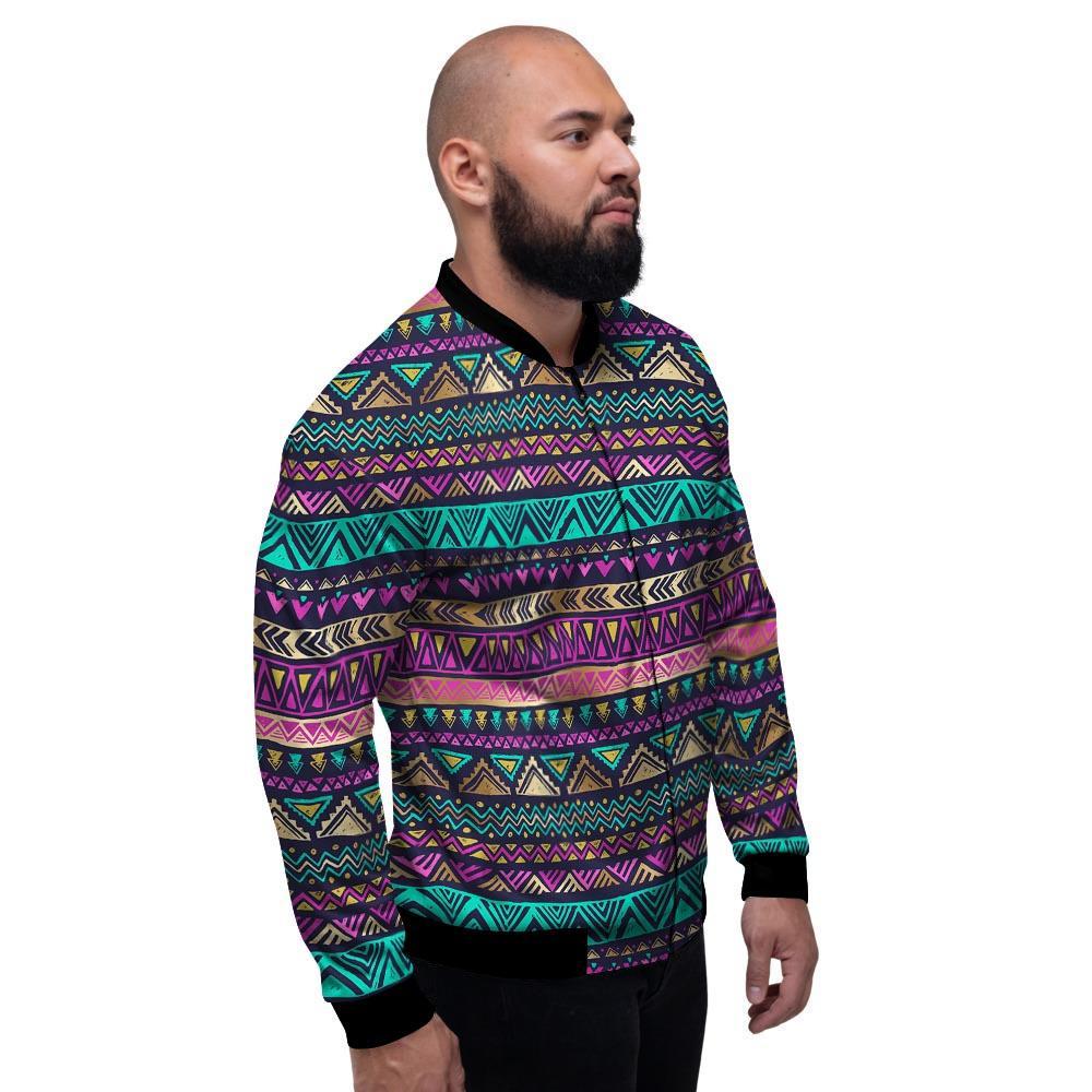 Multicolor Native Aztec Doodle Men's Bomber Jacket-grizzshop