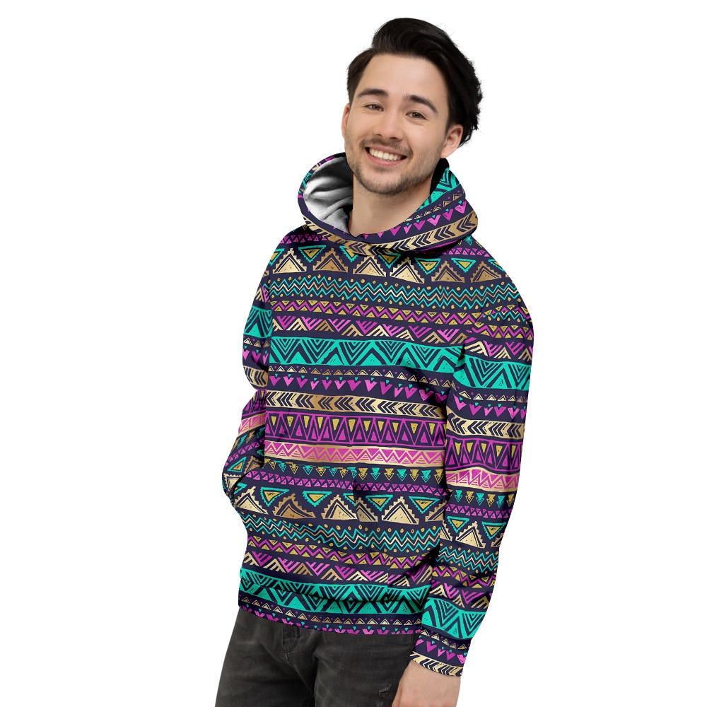 Multicolor Native Aztec Doodle Men's Hoodie-grizzshop