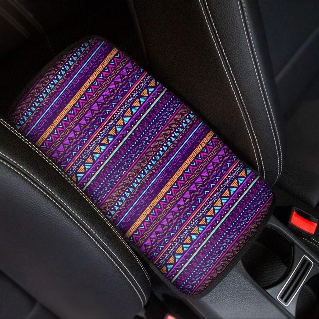 Multicolor Native Aztec Doodle Striped Car Console Cover-grizzshop