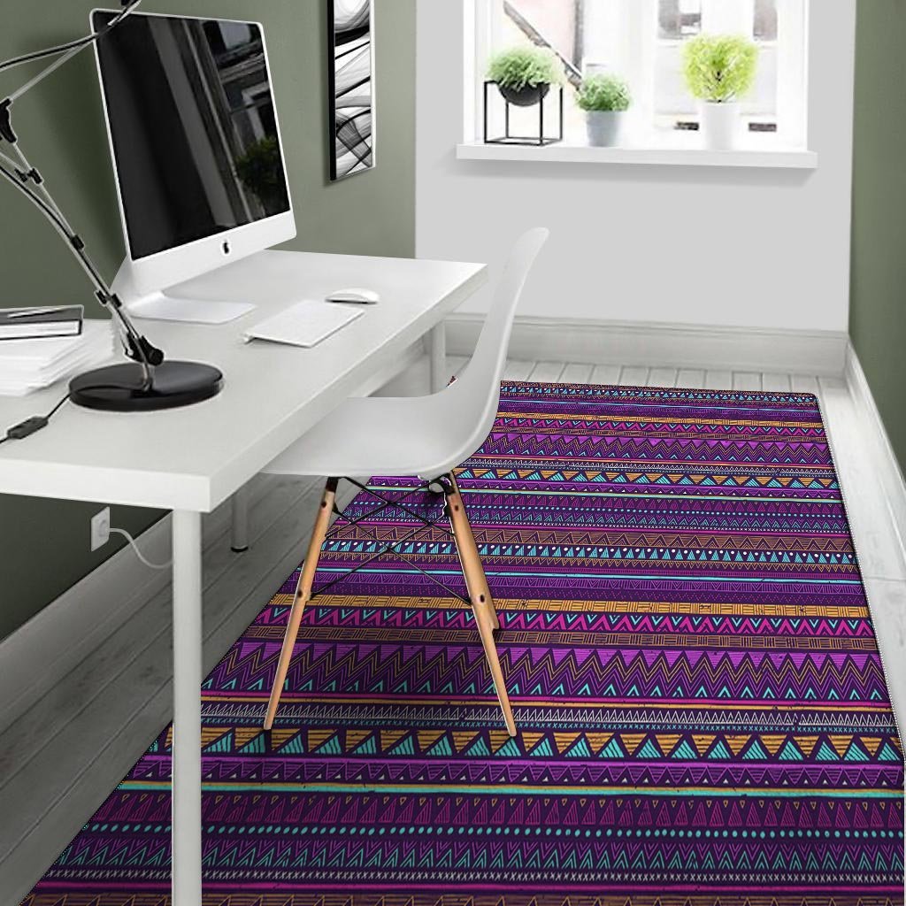 Multicolor Native Aztec Doodle Striped Floor Mat-grizzshop