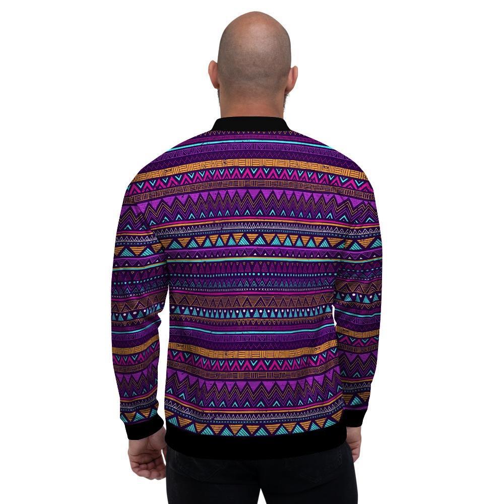 Multicolor Native Aztec Doodle Striped Men's Bomber Jacket-grizzshop