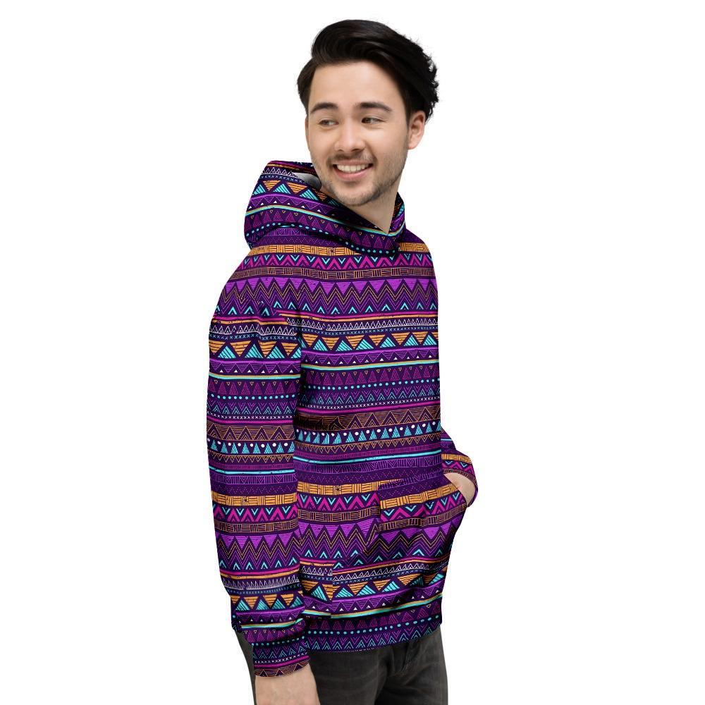 Multicolor Native Aztec Doodle Striped Men's Hoodie-grizzshop