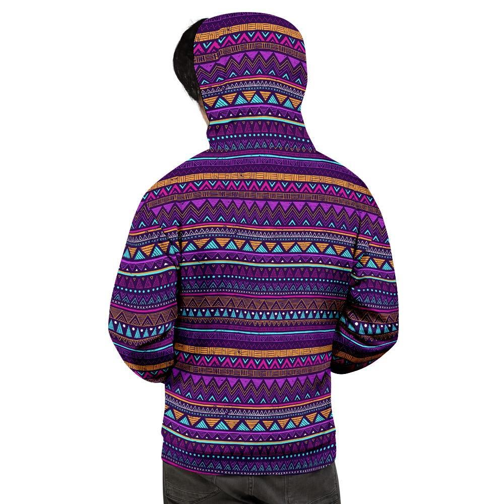 Multicolor Native Aztec Doodle Striped Men's Hoodie-grizzshop