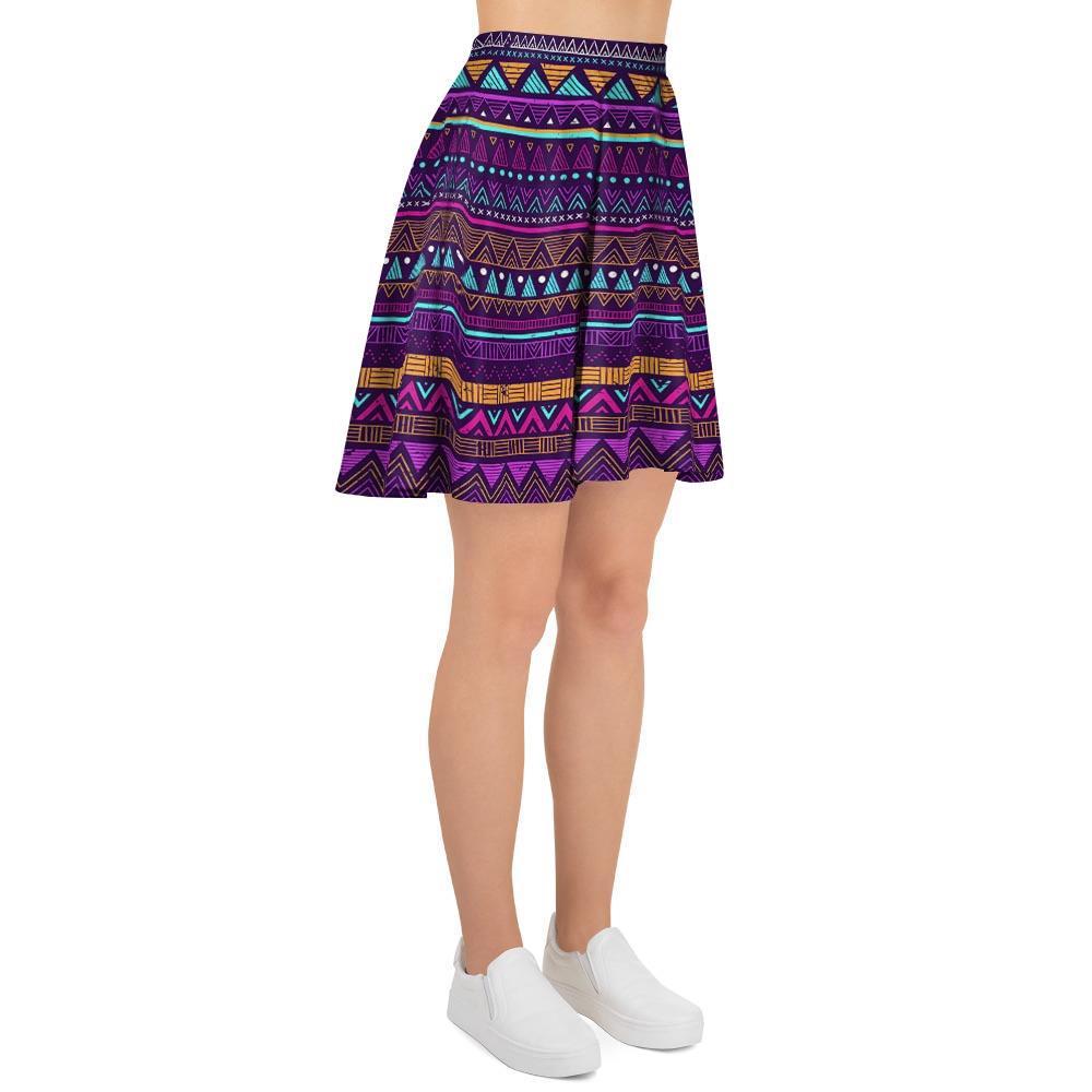 Multicolor Native Aztec Doodle Striped Women's Skirt-grizzshop