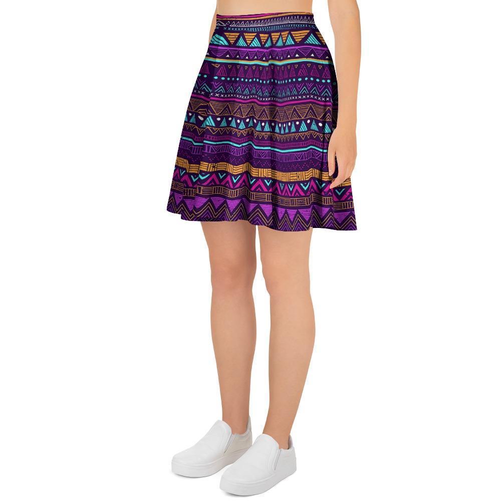 Multicolor Native Aztec Doodle Striped Women's Skirt-grizzshop