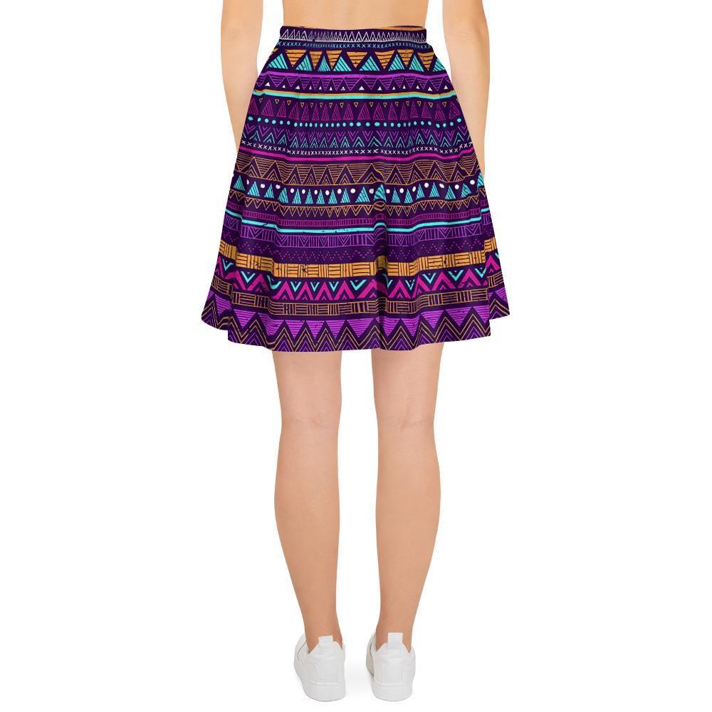 Multicolor Native Aztec Doodle Striped Women's Skirt-grizzshop