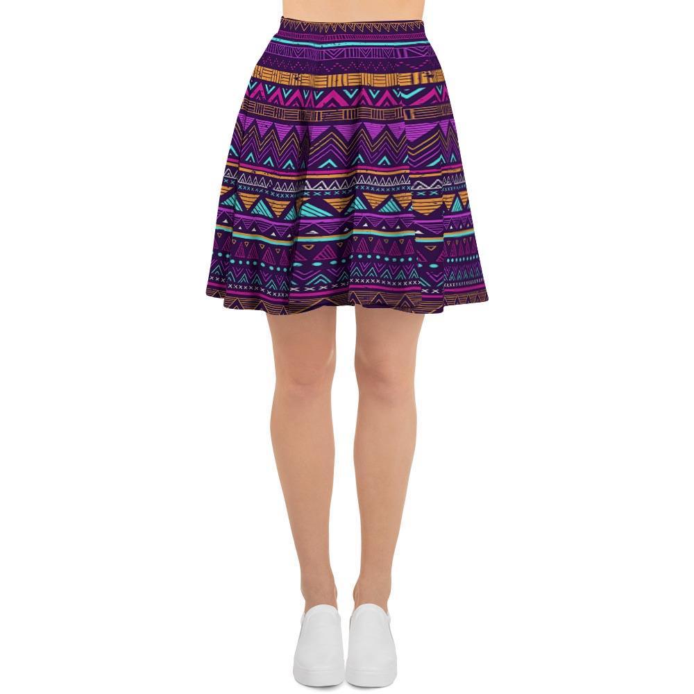 Multicolor Native Aztec Doodle Striped Women's Skirt-grizzshop